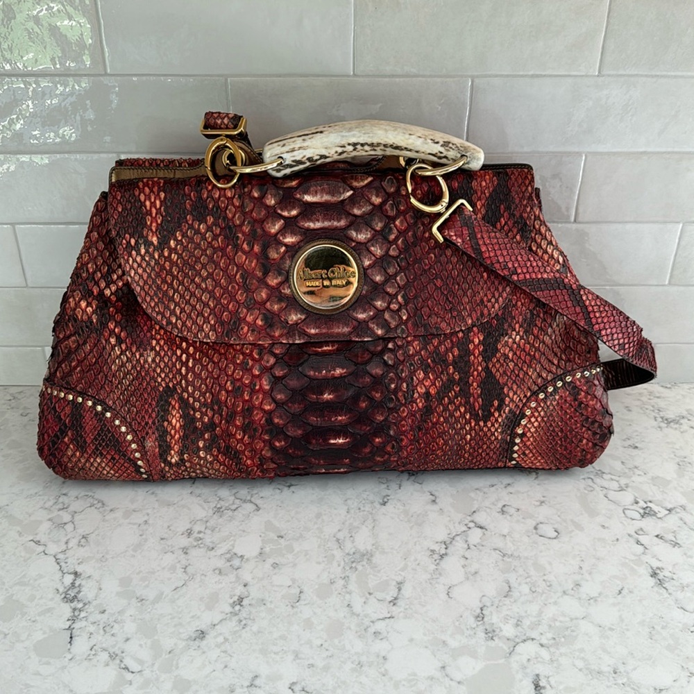 Albert Chloe Metallic Python Handbag - image 1